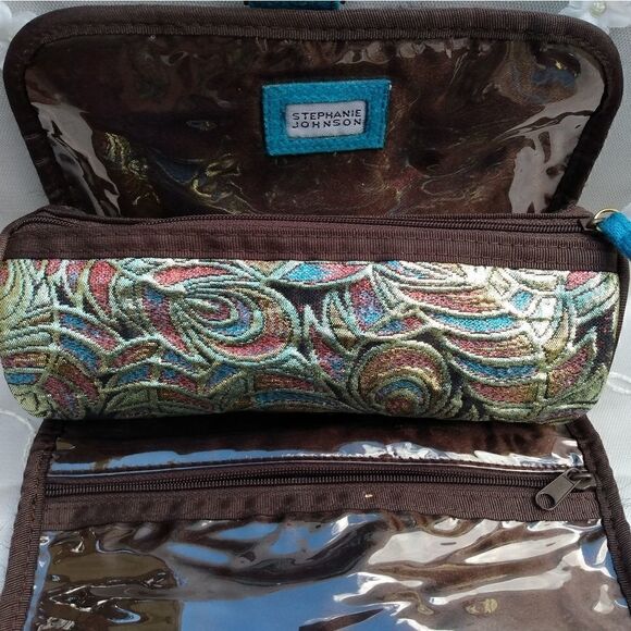 NWOT STEPHANIE JOHNSON Faux Fur Brown/Teal Roll Up Jewelry/Cosmetic Travel Case - Picture 9 of 14